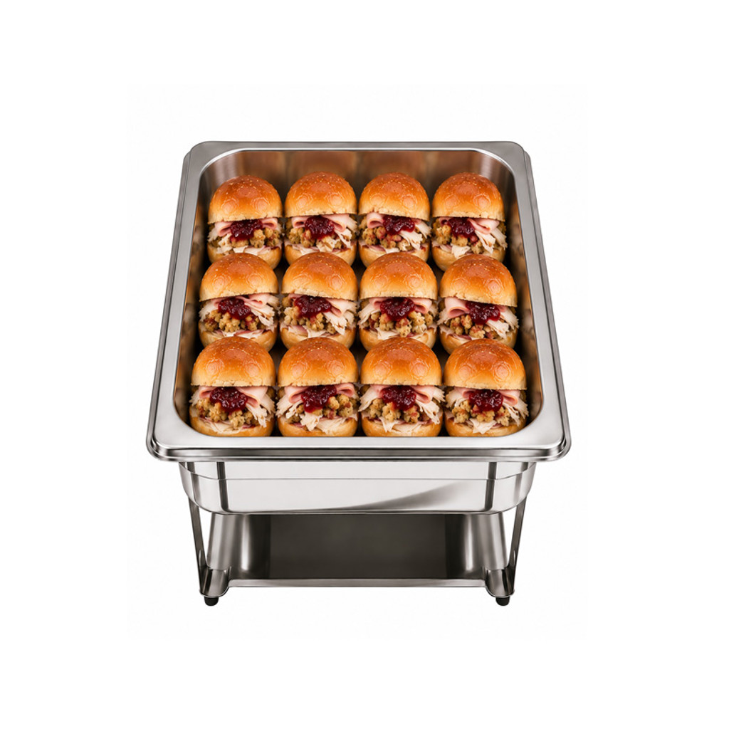 Turkey, Ham and Sage & Onion Stuffing Sliders with Cranberry Sauce 